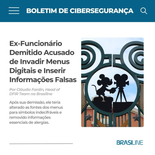 Após sua demissão, ele teria alterado as fontes dos menus para símbolos indecifráveis e removido informações essenciais de alergias.Este incidente reforça a importância de protocolos de segurança digital rigorosos para proteger os dados e as operações das empresas. 🔒Fique por dentro das últimas notícias e boas práticas de segurança em nosso boletim de cibersegurança. Acesse e proteja seu negócio,  link na bio!https://zurl.co/lBhX#SegurançaDigital #Cibersegurança #Disney #ProteçãoDeDados #Tecnologia