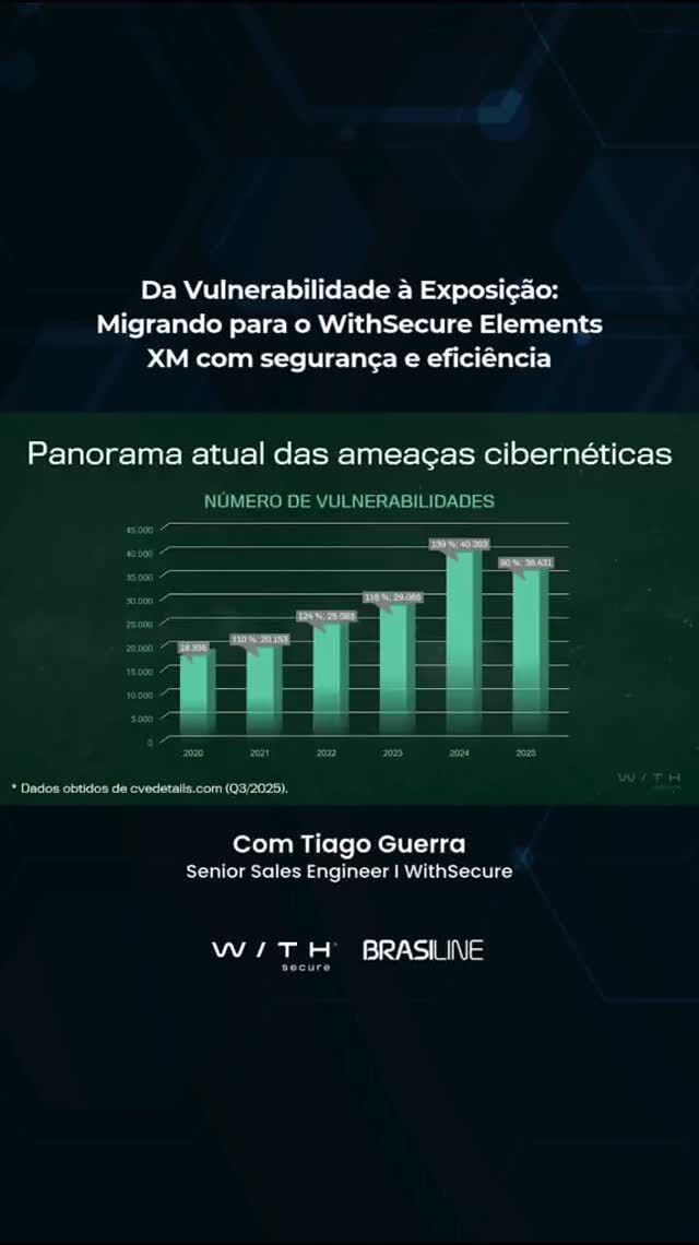 A gravação do nosso webinar “Da Vulnerabilidade à Exposição: migrando para o WithSecure Elements XM com segurança e eficiência” já está disponível!Descubra como tornar a transição do Vulnerability Management para o Exposure Management de forma segura, moderna e eficiente — com insights valiosos do especialista Tiago Guerra — Senior Sales Engineer | Secure Gate / WithSecure.🎥 Assista agora: https://zurl.co/kd83G #WebinarBrasiline #WithSecure #Cibersegurança #ExposureManagement #GestãoDeVulnerabilidades #SegurançaDigital #TransformaçãoDigital